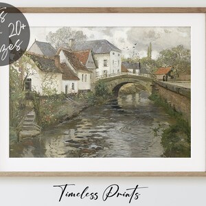 Vintage European Rustic Village Painting | Vintage printable wall art | Wall Decor| digital prints | home decor | farmhouse decor