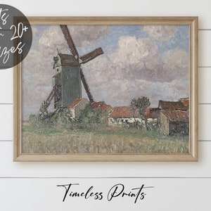 Herbst Landschaft Windmühle Malerei | Druckbare Vintage Kunst | Wanddeko | Digitaldruck | Wohndekor | Bauernhaus Dekor