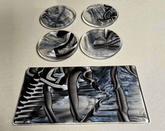 Fused Glass Serving Platter with 4 Serving Plates