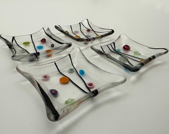 Elegant Fused Glass Dipping Bowl•Sushi Soy Sauce Dish•Olive Oil Dip•Ring Dish•Gourmet Gift•Artisan Fusion•Best Gift Ever•Tea Candle Holder•