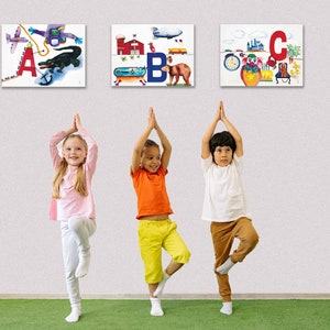 Kid&#39;s Room Decor Art Watercolor Prints. Alphabet A-Z. Children&#39;s Posters Ready To Hang. Nursery Wall Graphics. Stretched Canvas. 8 Sizes