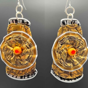 Reclaimed Nespresso Coffee Pod and Fused Glass  Earrings - Gold on Gold Color Tones
