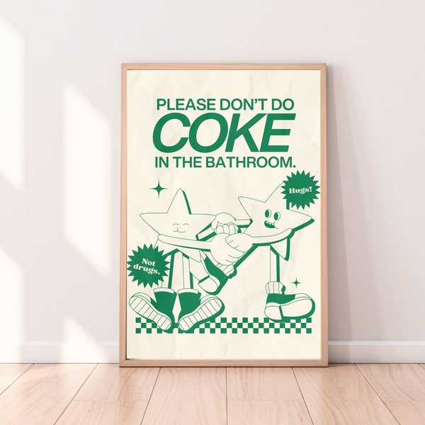 Please Don't Do Coke in the Bathroom Digital Wall Art, Green Toilet Wall Print, Trendy Bathroom Prints, Funny Bathroom Art