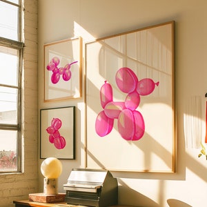 Animale con palloncino, Decorazione murale con animale con palloncino, Decorazione murale con cane, Stampe alla moda, Decorazioni per la casa rosa shocking, Poster rosa, Decorazioni murali carine, Poster alla moda