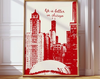 Chicago Art, Chicago Poster, Trendy Wall Art, Cityscape Decor, Retro Chicago Print, Funky Print, Chicago Illinois