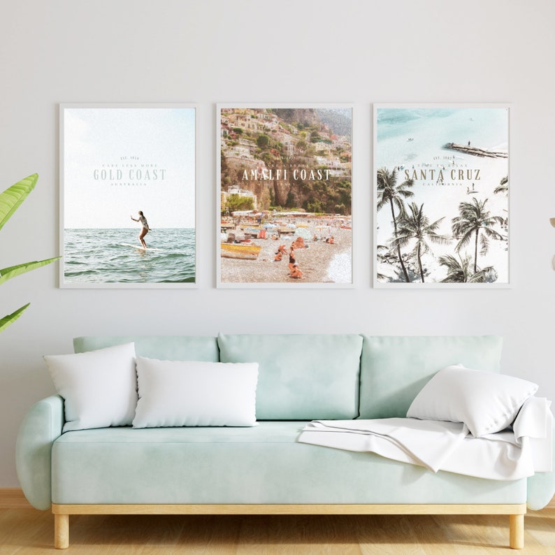 Vintage Beach Poster, Set of 3 Prints, Retro Poster, Beach Theme Wall