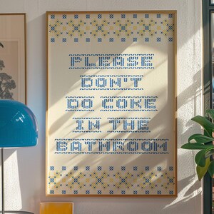 Please Don't Do Coke in the Bathroom, Trendy Bathroom Wall Print, Trendy Bathroom Prints, Funny Bathroom Art, Embroidery, Unique Prints