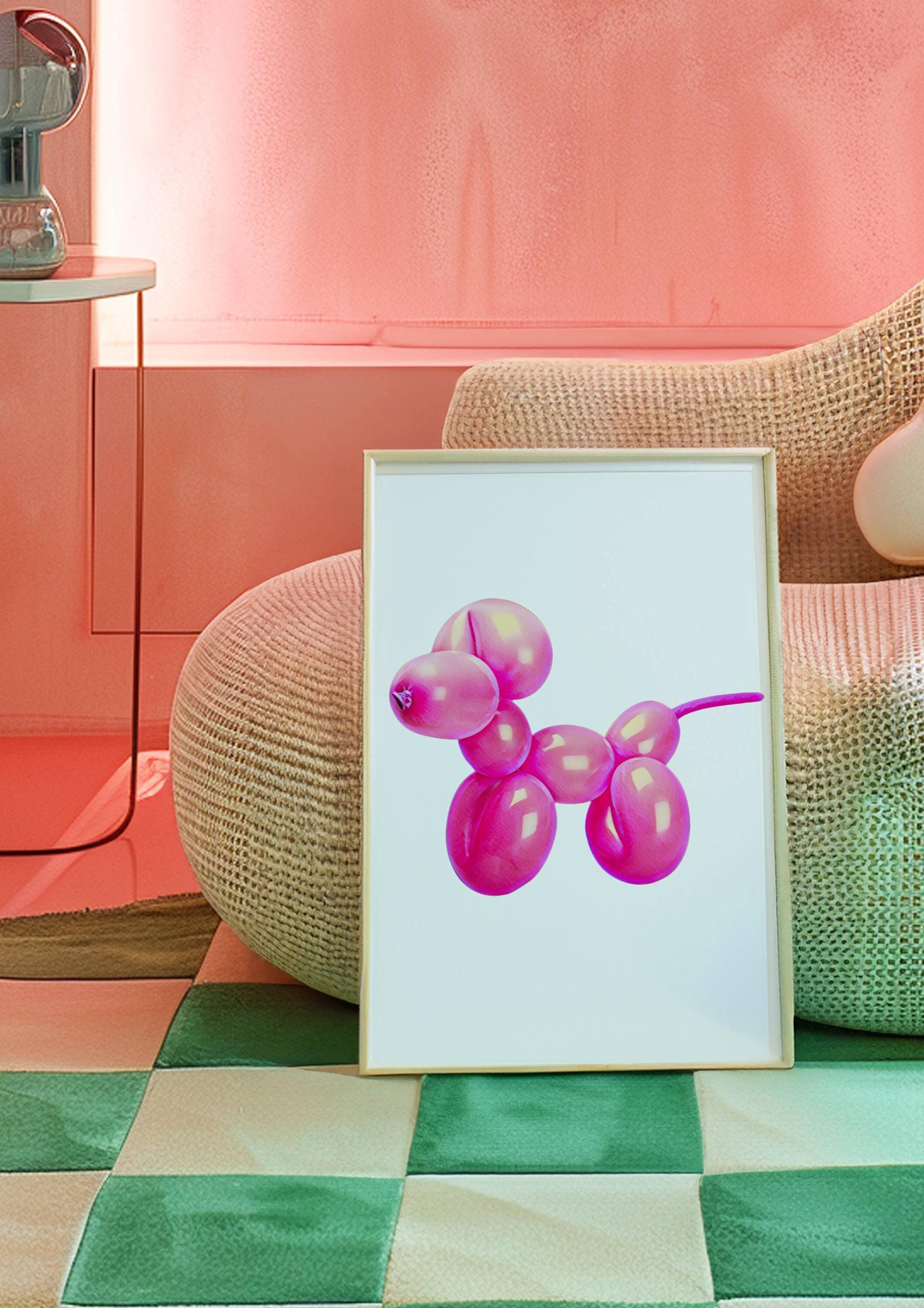 Balloon Animal, Balloon Animal Wall Art, Dog Wall Art, Trendy Prints, Hot Pink Home Decor, Pink Poster, Cute Wall Art, Trendy Posters