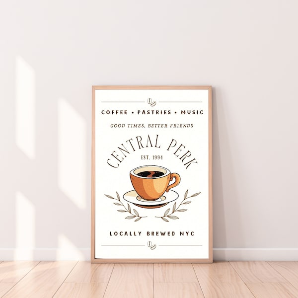 Central Perk Poster, Friends TV Show, Friends Themed Art, Central Perk Coffee Shop, Coffee Prints, Digital Download, Coffee Bar Prints