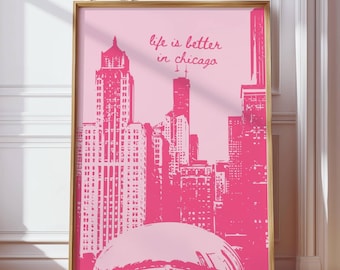 Chicago Wall Art, Chicago poster, trendy muurkunst, decor stadsgezicht, retro Chicago print, funky print, Chicago Illinois