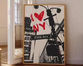 Arte mural de Nueva York, póster de Nueva York, arte mural moderno, decoración de paisajes urbanos, impresión retro de Nueva York, impresión de Nueva York