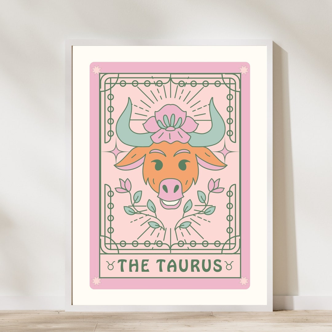 Taurus Wall Art, Zodiac Wall Decor, Zodiac Tarot Card Design, Digital