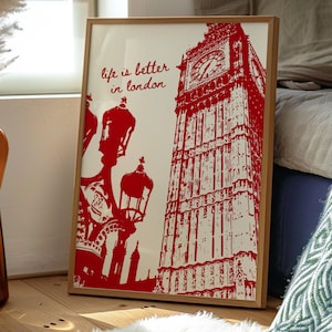 London Wall Art, London Poster, Trendy Wall Art, Cityscape Decor, Retro London Print, Funky Print, London England
