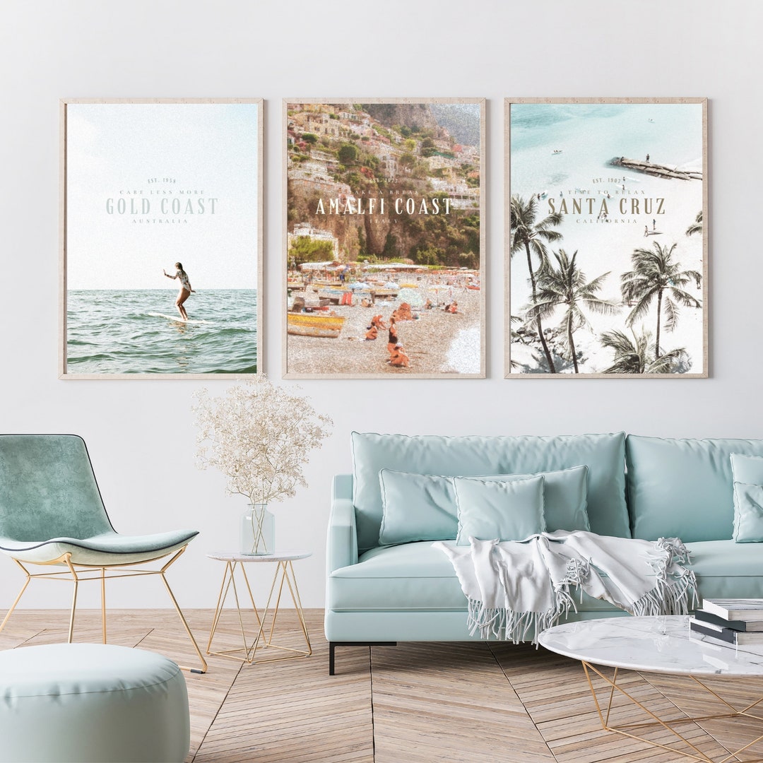 Vintage Beach Poster, Set of 3 Prints, Retro Poster, Beach Theme Wall