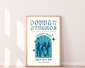 Donna And The Dynamos Poster, Mamma Mia Poster, Blue Wall Art, Digital Download, Printable Poster, Retro Poster, Concert Poster