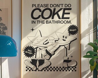 Arte digital de pared "Por favor, no consumas Coca-Cola en el baño", impresión de inodoro negro, impresiones de baño de moda, arte divertido para el baño