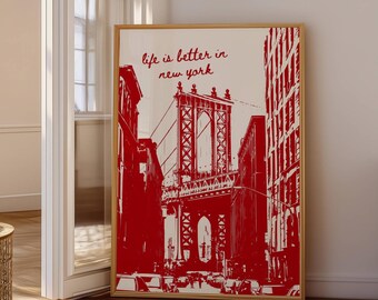 Arte mural de Nueva York, póster de Nueva York, arte mural moderno, decoración de paisajes urbanos, impresión retro de Nueva York, impresión de Nueva York