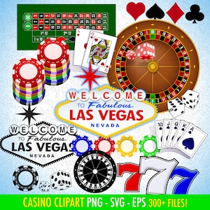 300+ Las Vegas Casino Clipart SVG PNG, Cricut, Silhouette, Vinile, Pacchetto di arte digitale, Download immediato, Roulette, Fiches da poker, Carte, Dadi