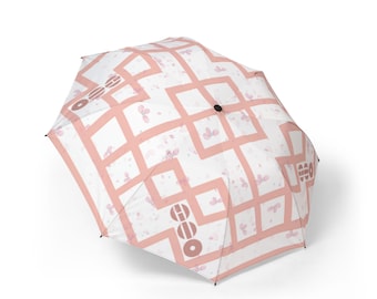 Arirang Pink Grid Pattern Umbrella | Foldable Semi-Automatic Umbrella