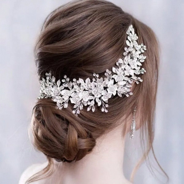 White Leaf Hairband Bridal | Floral Wedding Headband |Bridal Headpiece |Ribbon Hairband Wedding Hair | Hair Accessory