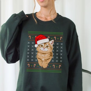 Orange Tabby Christmas Sweater, Orange Cat Ugly Sweater, Ginger Cat Christmas Sweatshirt, Cute Kitten Crewneck, Cat Mom Gift, Unisex Sweater