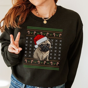Pug Christmas Sweater, Puggy Ugly Sweater, Dog Ugly Sweater, Funny Christmas Sweatshirt, Christmas Gift, Dog Mom Gift, Unisex Sweater
