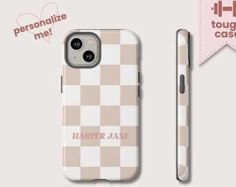 Personalized Checkered Phone Case, Aesthetic Cell Phone Case, TOUGH Case, iPhone Samsung Pixel, 16 15 14 13 12 11 S24 S23 S22 S21 8 7 6 More