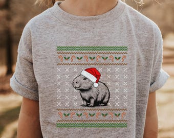 Capibara-shirt, capibara ronde hals, capibara kersttrui, lelijke kersttrui, capibara-T-shirt, grappige capibara-shirts, dames, heren, kinderen