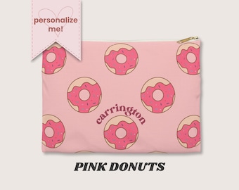 Pink Donut Pencil Case with Name, Cute Personalized Art Supply Pouch, Monogrammed Makeup Bag, Back to School, Teacher Gift, Planner Supplies