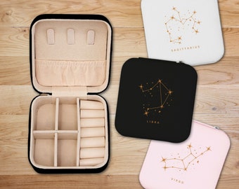 Oorbelhouder sieraden organisator reissieradendoos gepersonaliseerde sieradendoos geboortesteen en astrologie cadeau gepersonaliseerde mini-sieradendoos