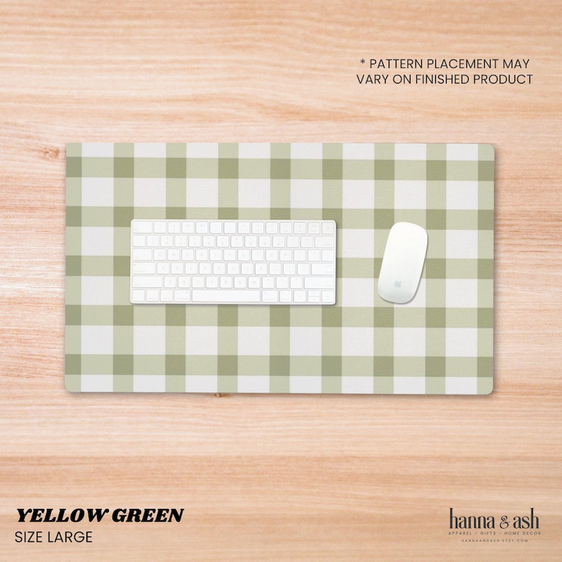 Deskmat, Gingham Desk Pad, Checkered Desk Mat, Large Mouse Pad, Cubicle Decor, Green Desk Mat Plaid Mouse Pad Cottagecore Desk Mat Aesthetic Yellow Green