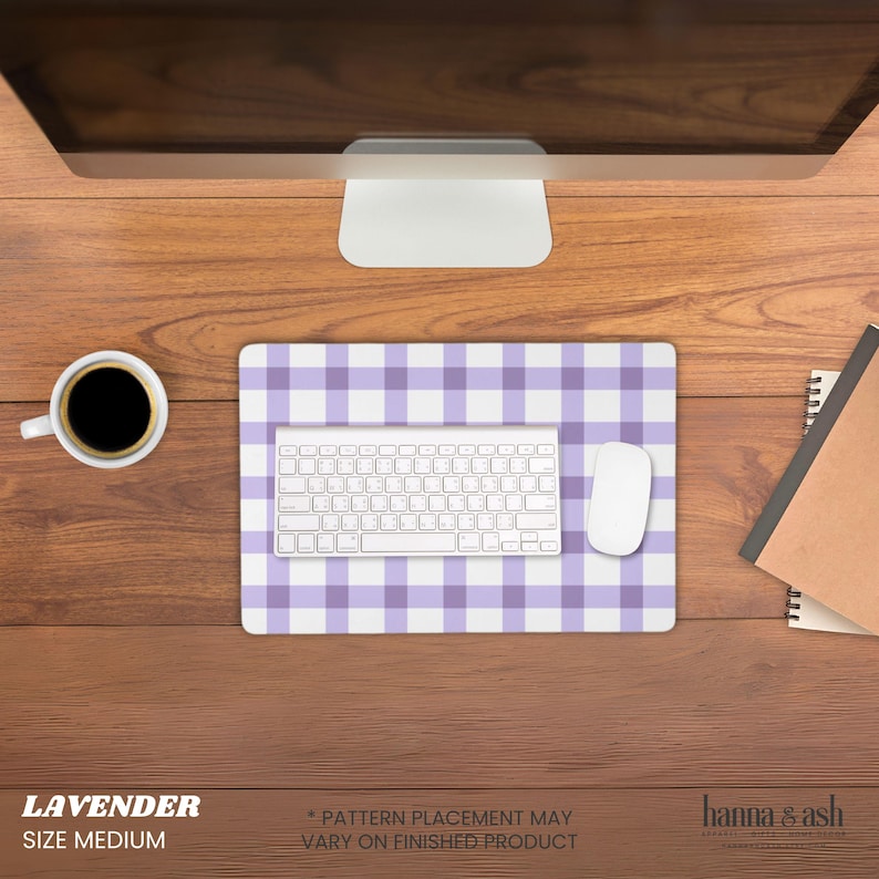 Deskmat, Gingham Desk Pad, Checkered Desk Mat, Large Mouse Pad, Cubicle Decor, Green Desk Mat Plaid Mouse Pad Cottagecore Desk Mat Aesthetic Lavender