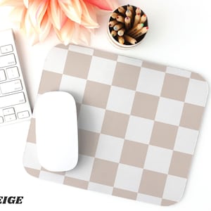 Tapis de souris à carreaux, Tapis de souris esthétique, Tapis de souris pour adolescents, Damier, Université, Accessoires de bureau tendance, Tapis de souris circulaire et rectangulaire