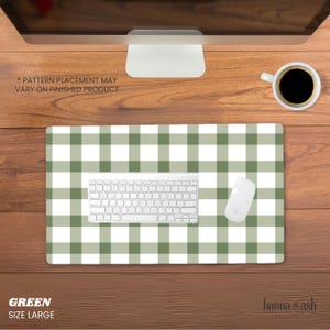 Deskmat, Gingham Desk Pad, Checkered Desk Mat, Large Mouse Pad, Cubicle Decor, Green Desk Mat Plaid Mouse Pad Cottagecore Desk Mat Aesthetic Green