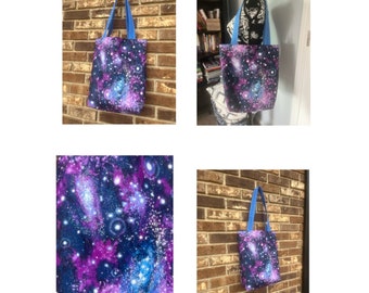Purple galaxy tote bag