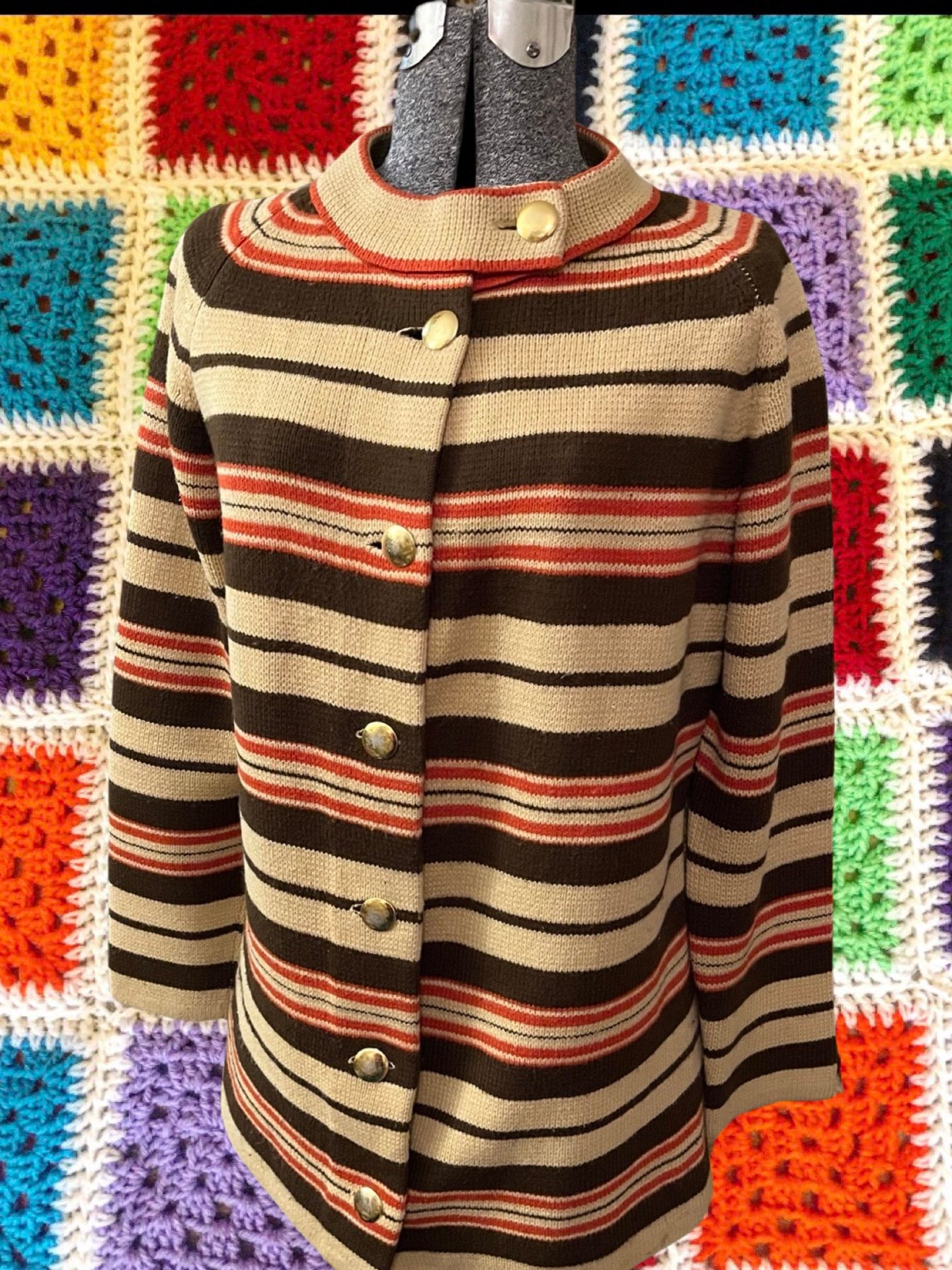 トップス acrylic cardigan 70s 70s Striped Acrylic Cardigan - Size M - Etsy