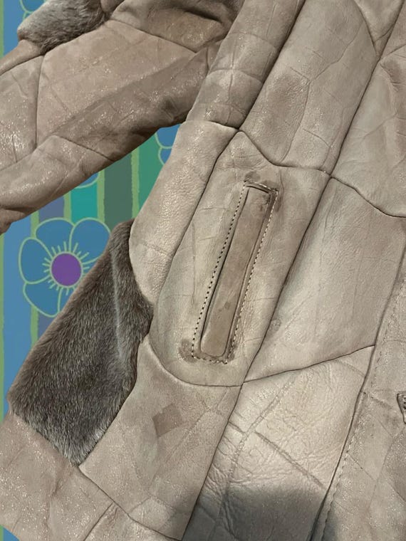 70s Leather Fur Patchwork Button-Up Coat - Junior… - image 6