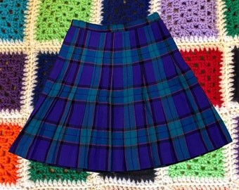 Gonna in lana scozzese viola anni '80 - Vita 28 pollici