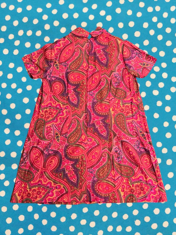 70s Neon Pink Paisley Trapeze Dress - Size S/M - image 3