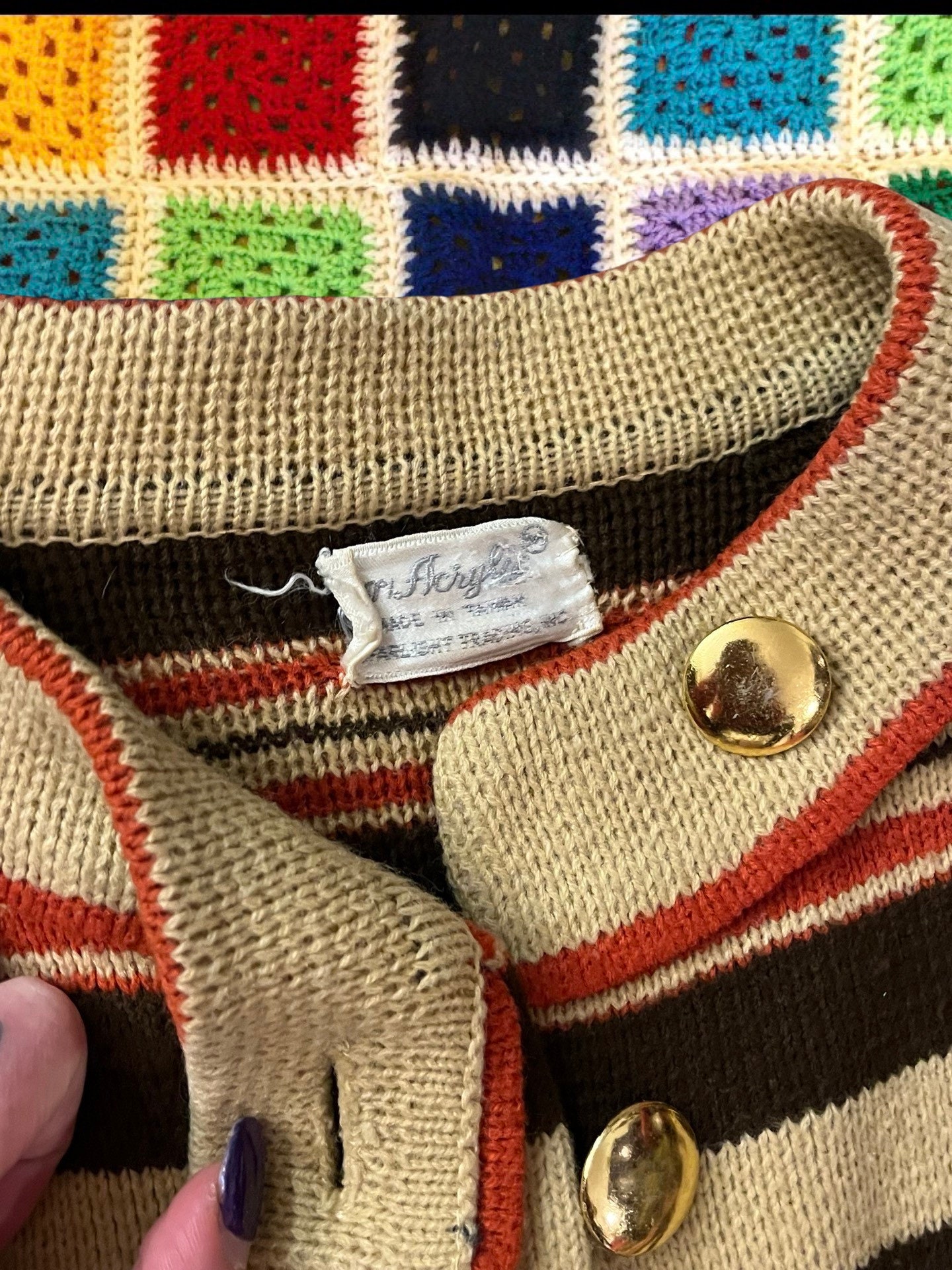 70s Striped Acrylic Cardigan - Size M - Etsy