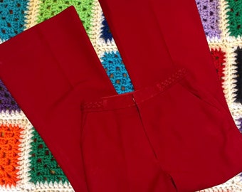 70s Cherry Red Boucle Cotton Flares - 26”