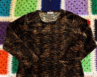 90s Plush Velveteen Tiger Top - Size M/L