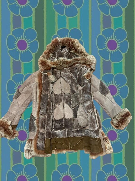 70s Leather Fur Patchwork Button-Up Coat - Junior… - image 4