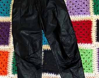 80s/90s Cropped Moto Leather Trousers - Size 24”