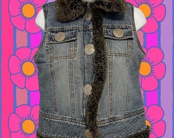 90s Morgan De Toi Grey/Brown Faux Fur Lined Vest - Size M