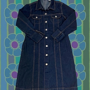 90s Dark Wash Denim Shirt Dress - Size L