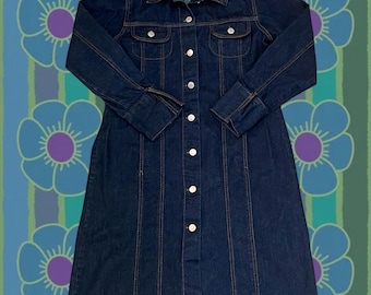 90s Dark Wash Denim Shirt Dress - Size L