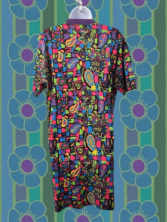 paisley t shirt dress Explosion T-Shirt Dress M Black Paisley Sleeveless Knee Scoop Neck Zip Pleat
