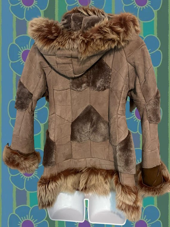 70s Leather Fur Patchwork Button-Up Coat - Junior… - image 2