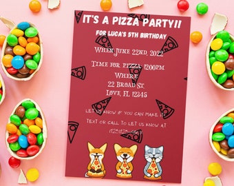 Pizza Party Birthday Invitation | Kids birthday template | Editable Pizza invite | Canva Template